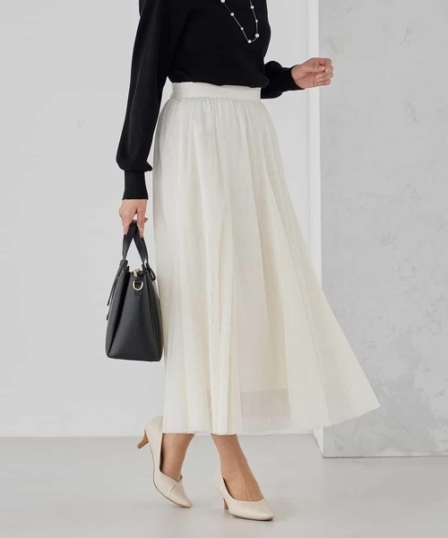 a.v.v(アーヴェヴェ)の「【洗える】チュールマーメイドスカート(スカート・レディース・アイボリー/ネイビー/ブラック・34/36/38/40/42)」の2枚目の写真