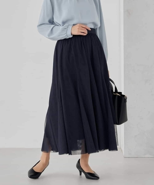 a.v.v(アーヴェヴェ)の「【洗える】チュールマーメイドスカート(スカート・レディース・アイボリー/ネイビー/ブラック・34/36/38/40/42)」の4枚目の写真