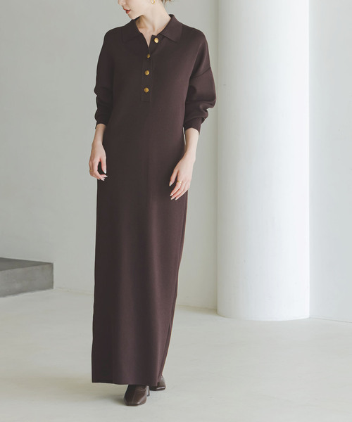 Noble(ノーブル)の「《追加》ポロシャツニットワンピース 2(ワンピース・レディース・ブラウン/ネイビー・38/36)」の1枚目の写真