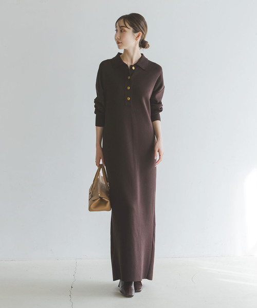 Noble(ノーブル)の「《追加》ポロシャツニットワンピース 2(ワンピース・レディース・ブラウン/ネイビー・38/36)」の5枚目の写真