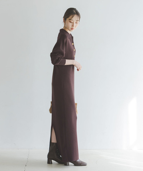 Noble(ノーブル)の「《追加》ポロシャツニットワンピース 2(ワンピース・レディース・ブラウン/ネイビー・38/36)」の6枚目の写真