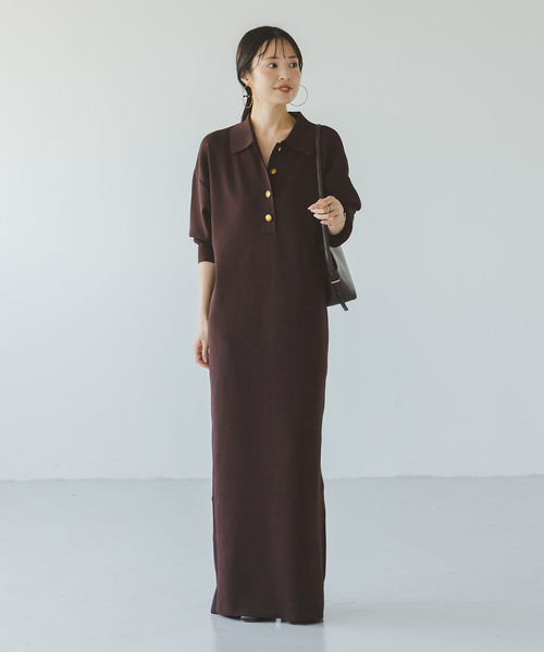 Noble(ノーブル)の「《追加》ポロシャツニットワンピース 2(ワンピース・レディース・ブラウン/ネイビー・38/36)」の13枚目の写真