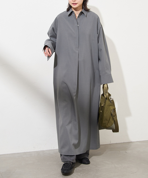 JOURNAL STANDARD（ジャーナルスタンダード）の「ソモウライクバックスリットシャツワンピース（ワンピース・レディース・ネイビー/チャコールグレー・FREE）」の17枚目の写真