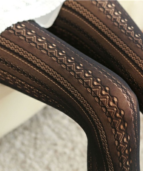 CALIFORNIA OUTFITTERS（カリフォルニア アウトフィッターズ）の「12D58-TJ クラシカル レースデザイン タイツ シアーライク（タイツ/ストッキング・レディース・ホワイト/ブラック・ONESIZE）」の4枚目の写真