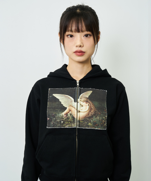 Graphic Applique Woman Zip‑Up Hoodie — женское худи‑молния, чёрное