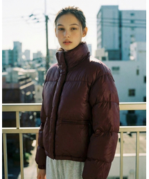 グロッシーストリングジップアッププファークロップショートパディング_バーガンディ