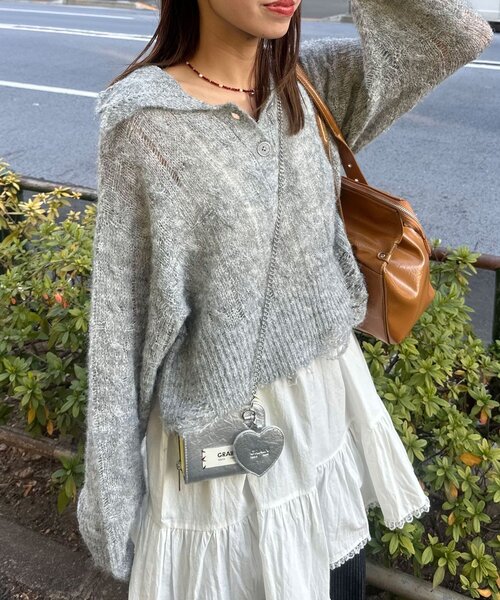 CIAOPANIC（チャオパニック）の「甘編みシアーケーブルダメージニットポロ（ニット/セーター・レディース・ホワイト系その他/ホワイト/イエロー系その他/グレー系その他/グレー/イエロー・1/0）」の4枚目の写真