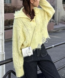 CIAOPANIC | 甘編みシアーケーブルダメージニットポロ(ニット/セーター)