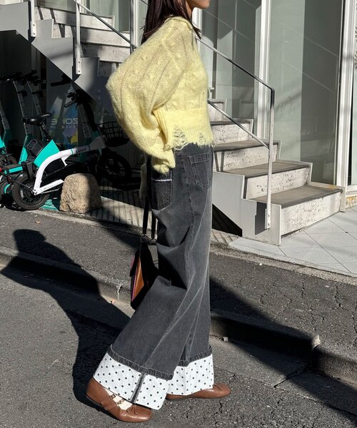 CIAOPANIC（チャオパニック）の「甘編みシアーケーブルダメージニットポロ（ニット/セーター・レディース・ホワイト系その他/ホワイト/イエロー系その他/グレー系その他/グレー/イエロー・1/0）」の13枚目の写真