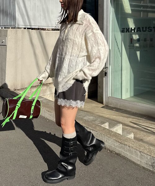 CIAOPANIC（チャオパニック）の「甘編みシアーケーブルダメージニットポロ（ニット/セーター・レディース・ホワイト系その他/ホワイト/イエロー系その他/グレー系その他/グレー/イエロー・1/0）」の19枚目の写真