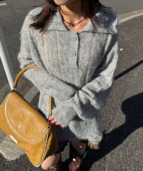 CIAOPANIC（チャオパニック）の「甘編みシアーケーブルダメージニットポロ（ニット/セーター・レディース・ホワイト系その他/ホワイト/イエロー系その他/グレー系その他/グレー/イエロー・1/0）」の21枚目の写真