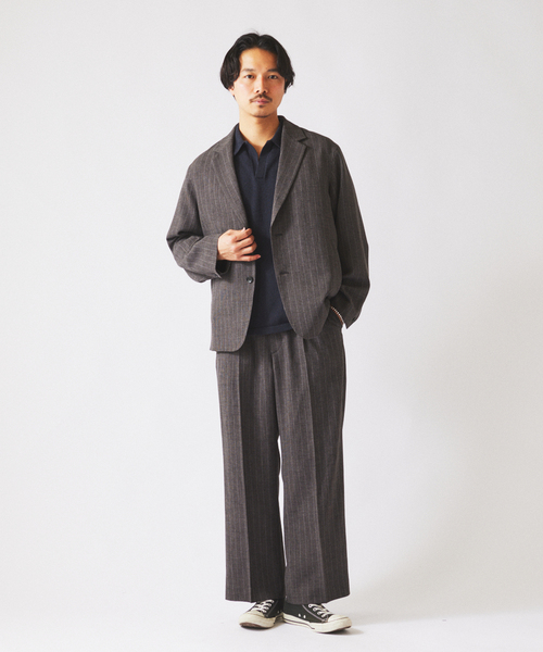 JOURNAL STANDARD relume(ジャーナルスタンダード レリューム)の「ウォッシャブル バスケット ストライプ ワイドスラックス(セットアップ対応可能)(スラックス・メンズ・チャコールグレー/ウッド・LARGE/MEDIUM)」の9枚目の写真