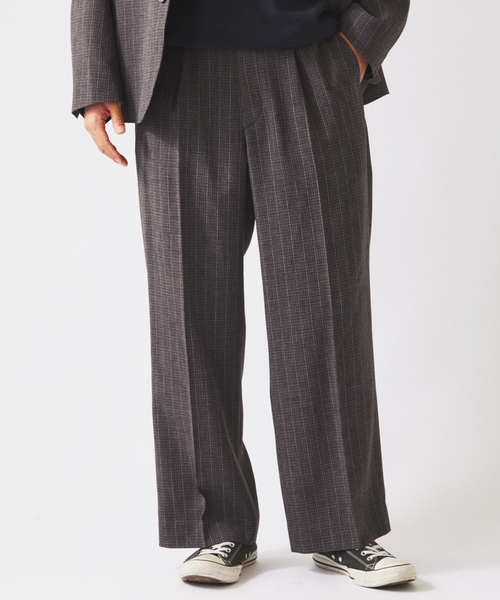 JOURNAL STANDARD relume(ジャーナルスタンダード レリューム)の「ウォッシャブル バスケット ストライプ ワイドスラックス(セットアップ対応可能)(スラックス・メンズ・チャコールグレー/ウッド・LARGE/MEDIUM)」の22枚目の写真