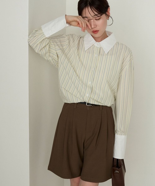 Cherir Mignon(シェリルミニョン)の「【Cherir Mignon】マルチストライプクレリックオーバーシャツ(シャツ/ブラウス・レディース・ピンク/イエロー/ブルー・FREE)」の16枚目の写真