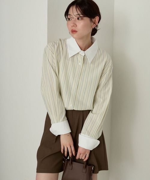 Cherir Mignon(シェリルミニョン)の「【Cherir Mignon】マルチストライプクレリックオーバーシャツ(シャツ/ブラウス・レディース・ピンク/イエロー/ブルー・FREE)」の17枚目の写真