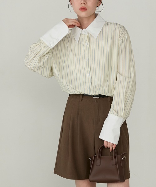 Cherir Mignon(シェリルミニョン)の「【Cherir Mignon】マルチストライプクレリックオーバーシャツ(シャツ/ブラウス・レディース・ピンク/イエロー/ブルー・FREE)」の18枚目の写真