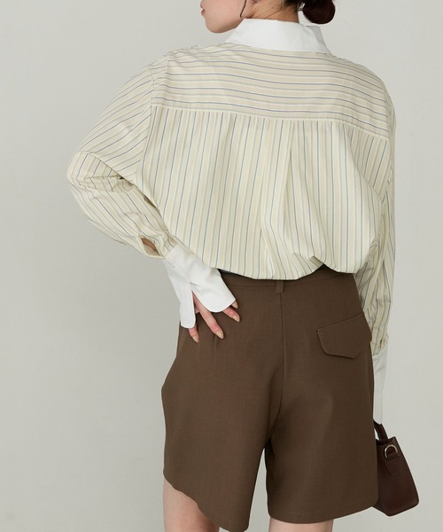 Cherir Mignon(シェリルミニョン)の「【Cherir Mignon】マルチストライプクレリックオーバーシャツ(シャツ/ブラウス・レディース・ピンク/イエロー/ブルー・FREE)」の20枚目の写真