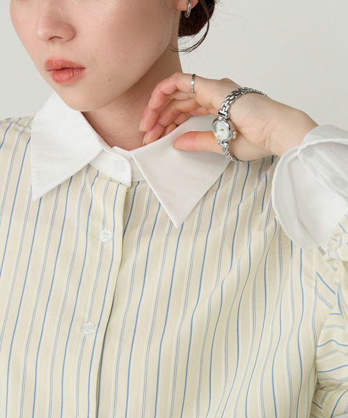Cherir Mignon(シェリルミニョン)の「【Cherir Mignon】マルチストライプクレリックオーバーシャツ(シャツ/ブラウス・レディース・ピンク/イエロー/ブルー・FREE)」の21枚目の写真