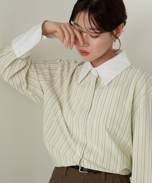 Cherir Mignon(シェリルミニョン)の「【Cherir Mignon】マルチストライプクレリックオーバーシャツ(シャツ/ブラウス・レディース・ピンク/イエロー/ブルー・FREE)」の22枚目の写真