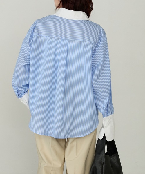 Cherir Mignon(シェリルミニョン)の「【Cherir Mignon】マルチストライプクレリックオーバーシャツ(シャツ/ブラウス・レディース・ピンク/イエロー/ブルー・FREE)」の8枚目の写真