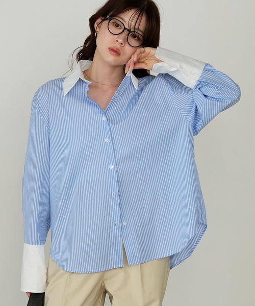 Cherir Mignon(シェリルミニョン)の「【Cherir Mignon】マルチストライプクレリックオーバーシャツ(シャツ/ブラウス・レディース・ピンク/イエロー/ブルー・FREE)」の11枚目の写真