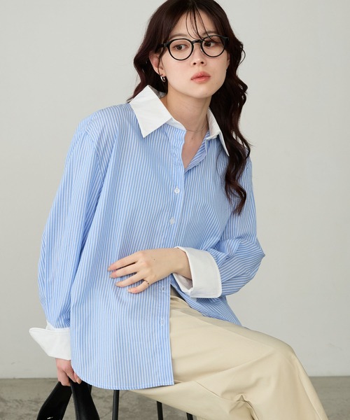 Cherir Mignon(シェリルミニョン)の「【Cherir Mignon】マルチストライプクレリックオーバーシャツ(シャツ/ブラウス・レディース・ピンク/イエロー/ブルー・FREE)」の14枚目の写真