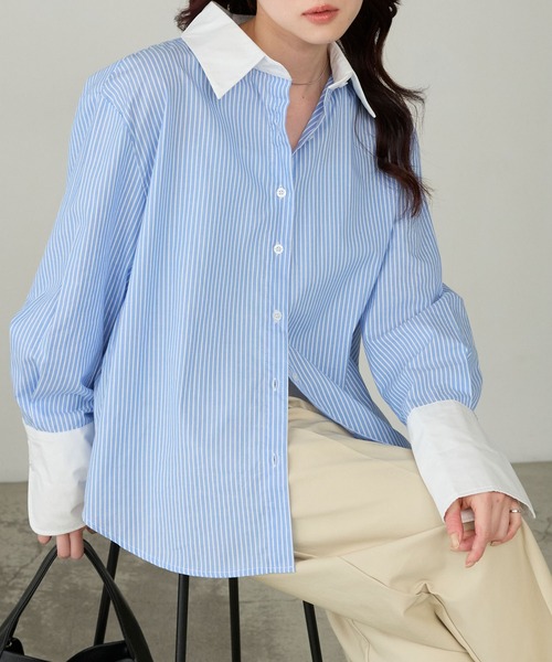 Cherir Mignon(シェリルミニョン)の「【Cherir Mignon】マルチストライプクレリックオーバーシャツ(シャツ/ブラウス・レディース・ピンク/イエロー/ブルー・FREE)」の15枚目の写真