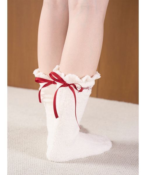 SNIDEL HOME（スナイデルホーム）の「【Milcrea】リボンニットソックス（ソックス/靴下・レディース・ブラウン/アイボリー/ライトブルー・F）」の5枚目の写真