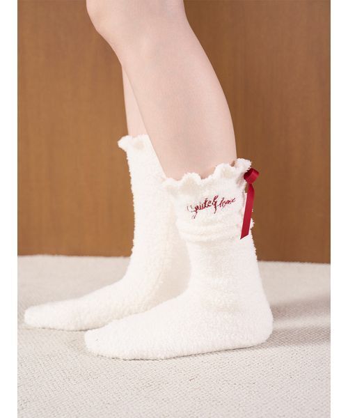 SNIDEL HOME（スナイデルホーム）の「【Milcrea】リボンニットソックス（ソックス/靴下・レディース・ブラウン/アイボリー/ライトブルー・F）」の2枚目の写真