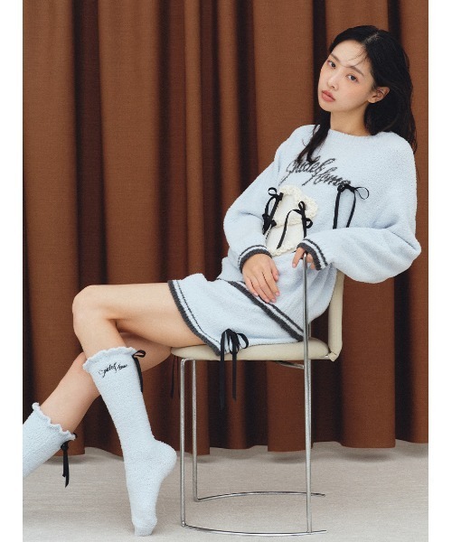 SNIDEL HOME（スナイデルホーム）の「【Milcrea】リボンニットソックス（ソックス/靴下・レディース・ブラウン/アイボリー/ライトブルー・F）」の4枚目の写真