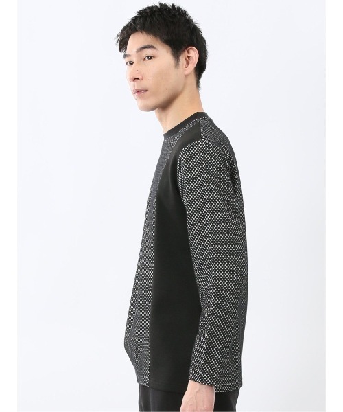 m.f.editorial（エムエフエディトリアル）の「【綿混 ロンＴ】m.f.エディトリアル メンズ バーズアイジャガード クルーネック 長袖 Tシャツ（Tシャツ/カットソー・メンズ・ライトグレー/ホワイト×ブラック・MEDIUM/LARGE/X-LARGE）」の11枚目の写真