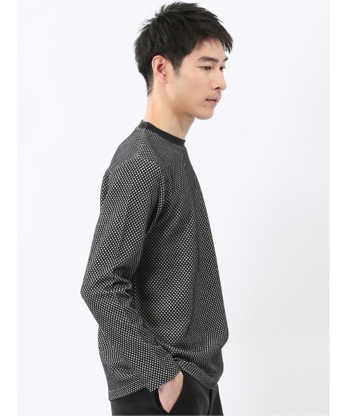 m.f.editorial（エムエフエディトリアル）の「【綿混 ロンＴ】m.f.エディトリアル メンズ バーズアイジャガード クルーネック 長袖 Tシャツ（Tシャツ/カットソー・メンズ・ライトグレー/ホワイト×ブラック・MEDIUM/LARGE/X-LARGE）」の13枚目の写真