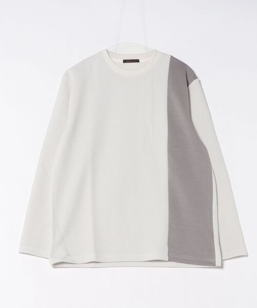 m.f.editorial（エムエフエディトリアル）の「【綿混 ロンＴ】m.f.エディトリアル メンズ バーズアイジャガード クルーネック 長袖 Tシャツ（Tシャツ/カットソー・メンズ・ライトグレー/ホワイト×ブラック・MEDIUM/LARGE/X-LARGE）」の4枚目の写真