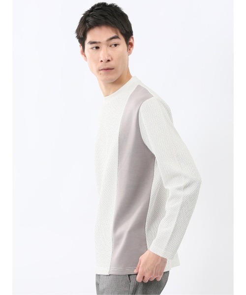 m.f.editorial（エムエフエディトリアル）の「【綿混 ロンＴ】m.f.エディトリアル メンズ バーズアイジャガード クルーネック 長袖 Tシャツ（Tシャツ/カットソー・メンズ・ライトグレー/ホワイト×ブラック・MEDIUM/LARGE/X-LARGE）」の5枚目の写真