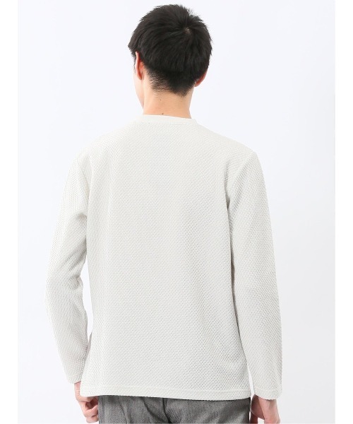 m.f.editorial（エムエフエディトリアル）の「【綿混 ロンＴ】m.f.エディトリアル メンズ バーズアイジャガード クルーネック 長袖 Tシャツ（Tシャツ/カットソー・メンズ・ライトグレー/ホワイト×ブラック・MEDIUM/LARGE/X-LARGE）」の6枚目の写真