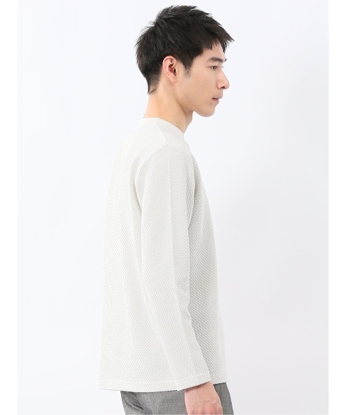 m.f.editorial（エムエフエディトリアル）の「【綿混 ロンＴ】m.f.エディトリアル メンズ バーズアイジャガード クルーネック 長袖 Tシャツ（Tシャツ/カットソー・メンズ・ライトグレー/ホワイト×ブラック・MEDIUM/LARGE/X-LARGE）」の7枚目の写真