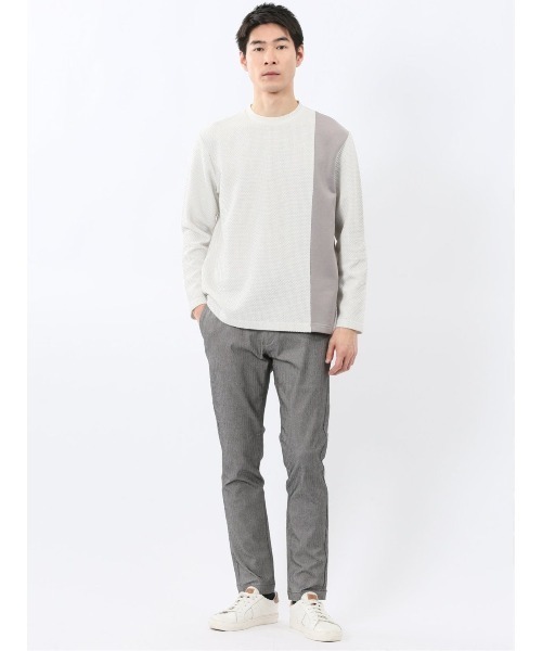 m.f.editorial（エムエフエディトリアル）の「【綿混 ロンＴ】m.f.エディトリアル メンズ バーズアイジャガード クルーネック 長袖 Tシャツ（Tシャツ/カットソー・メンズ・ライトグレー/ホワイト×ブラック・MEDIUM/LARGE/X-LARGE）」の8枚目の写真