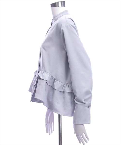 CLEAR BASIC（クリアベーシック）の「裾フリルノーカラーシャツ[オフィスカジュアル 着回し抜群 大人]≪新作≫（シャツ/ブラウス・レディース・サックスブルー/ネイビー/オフホワイト・F）」の4枚目の写真