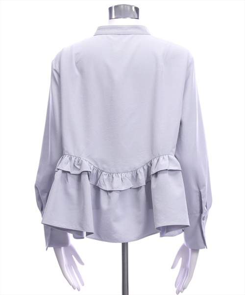 CLEAR BASIC（クリアベーシック）の「裾フリルノーカラーシャツ[オフィスカジュアル 着回し抜群 大人]≪新作≫（シャツ/ブラウス・レディース・サックスブルー/ネイビー/オフホワイト・F）」の6枚目の写真