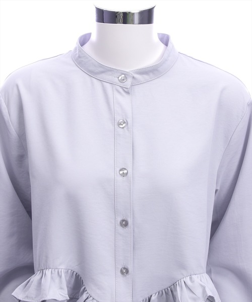 CLEAR BASIC（クリアベーシック）の「裾フリルノーカラーシャツ[オフィスカジュアル 着回し抜群 大人]≪新作≫（シャツ/ブラウス・レディース・サックスブルー/ネイビー/オフホワイト・F）」の7枚目の写真