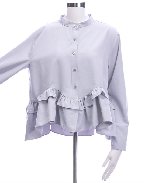 CLEAR BASIC（クリアベーシック）の「裾フリルノーカラーシャツ[オフィスカジュアル 着回し抜群 大人]≪新作≫（シャツ/ブラウス・レディース・サックスブルー/ネイビー/オフホワイト・F）」の10枚目の写真