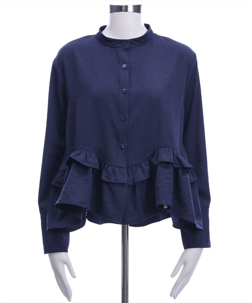 CLEAR BASIC（クリアベーシック）の「裾フリルノーカラーシャツ[オフィスカジュアル 着回し抜群 大人]≪新作≫（シャツ/ブラウス・レディース・サックスブルー/ネイビー/オフホワイト・F）」の13枚目の写真