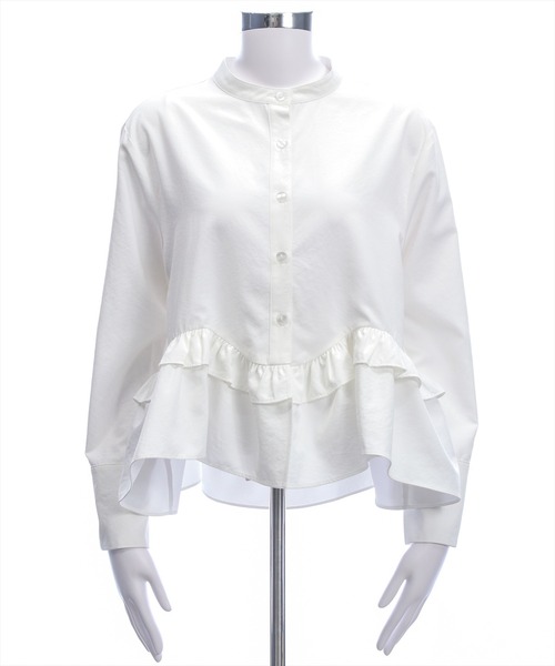 CLEAR BASIC（クリアベーシック）の「裾フリルノーカラーシャツ[オフィスカジュアル 着回し抜群 大人]≪新作≫（シャツ/ブラウス・レディース・サックスブルー/ネイビー/オフホワイト・F）」の12枚目の写真