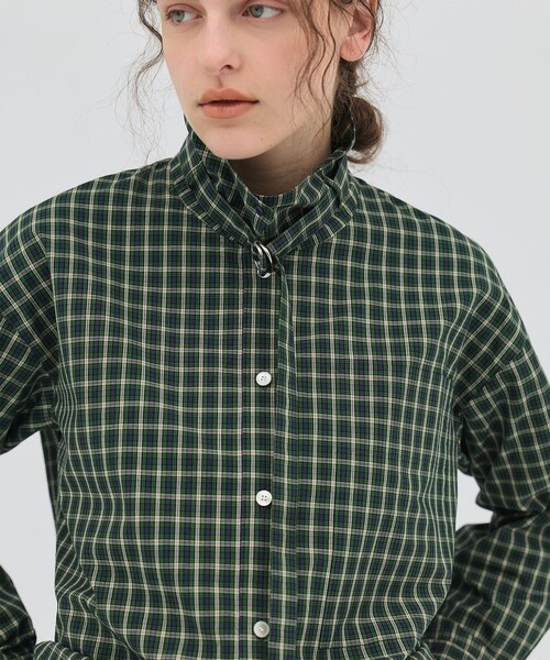 PUBLIC TOKYO（パブリックトウキョウ）の「【2026春新作】ミニチェックスタンドカラーシャツ（シャツ/ブラウス・レディース・グリーン系その他/ホワイト・FREE）」の7枚目の写真