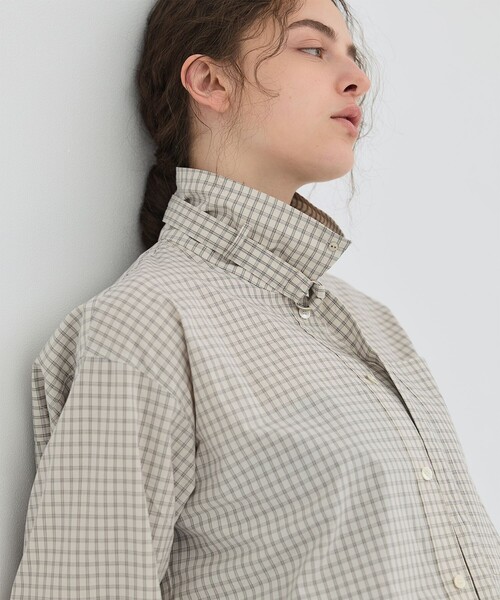 PUBLIC TOKYO（パブリックトウキョウ）の「【2026春新作】ミニチェックスタンドカラーシャツ（シャツ/ブラウス・レディース・グリーン系その他/ホワイト・FREE）」の6枚目の写真