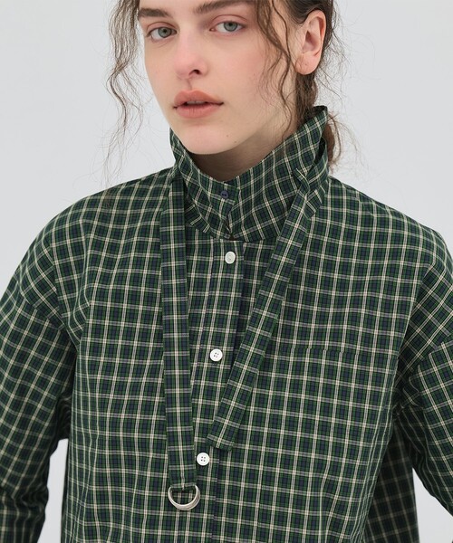 PUBLIC TOKYO（パブリックトウキョウ）の「【2026春新作】ミニチェックスタンドカラーシャツ（シャツ/ブラウス・レディース・グリーン系その他/ホワイト・FREE）」の10枚目の写真
