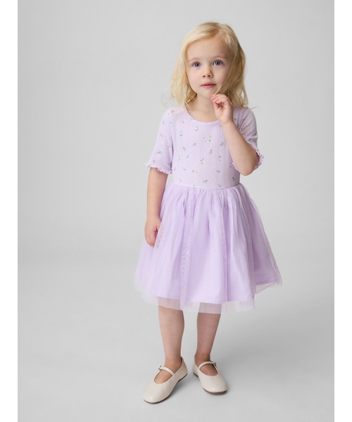 GAP(ギャップ)の「ポインテール&チュール ミックスメディア ワンピース (幼児・ベビー)(ワンピース・キッズ・ライラック/オフホワイト・90cm/80cm/70cm/110cm/105cm/100cm/95cm)」の1枚目の写真