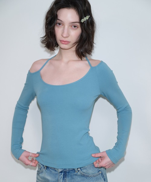 SOLWEIGE(ソルヴェイグ)の「【SOLWEIGE】アシンメトリーショルダーTシャツ(Tシャツ/カットソー・レディース・ブルー/ブラック・S/M/L)」の3枚目の写真