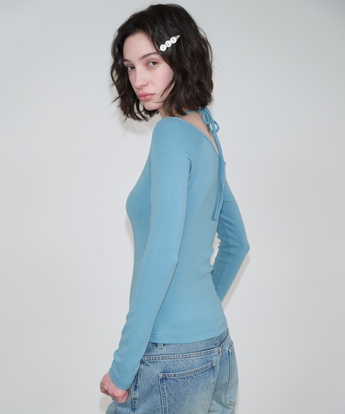 SOLWEIGE(ソルヴェイグ)の「【SOLWEIGE】アシンメトリーショルダーTシャツ(Tシャツ/カットソー・レディース・ブルー/ブラック・S/M/L)」の4枚目の写真