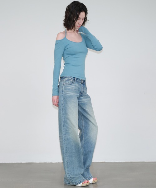 SOLWEIGE(ソルヴェイグ)の「【SOLWEIGE】アシンメトリーショルダーTシャツ(Tシャツ/カットソー・レディース・ブルー/ブラック・S/M/L)」の10枚目の写真